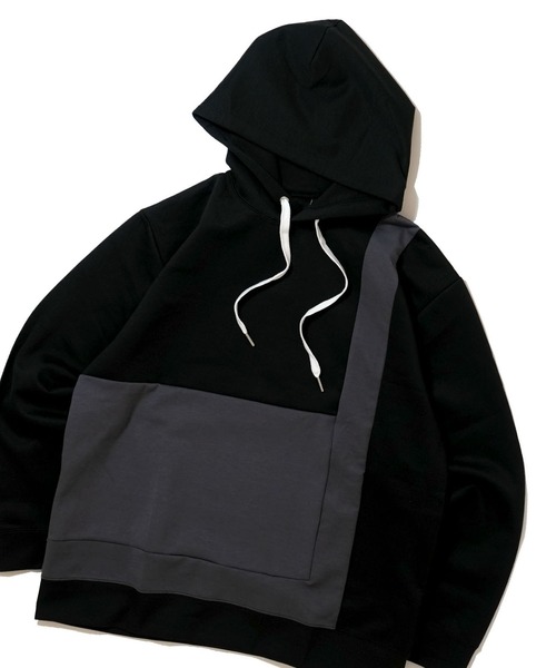 おしゃれスタ(オシャレスタ)の「cardboard knit switching hoodie/ダンボールニット 切り替え プルオーバー パーカー オーバーサイズ メンズ レディース(パーカー・メンズ・ブラック/サックスブルー/チャコールグレー/ホワイト・L/XL/M)」の3枚目の写真