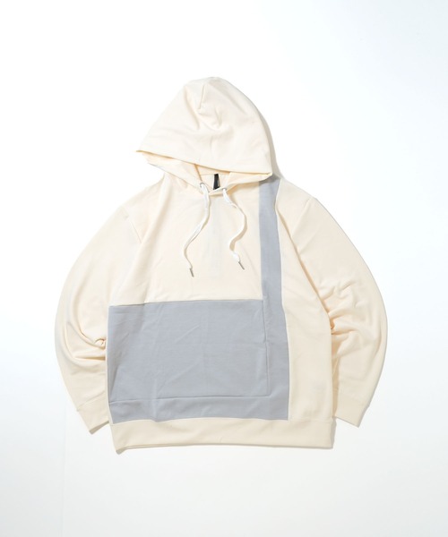 おしゃれスタ(オシャレスタ)の「cardboard knit switching hoodie/ダンボールニット 切り替え プルオーバー パーカー オーバーサイズ メンズ レディース(パーカー・メンズ・ブラック/サックスブルー/チャコールグレー/ホワイト・L/XL/M)」の5枚目の写真