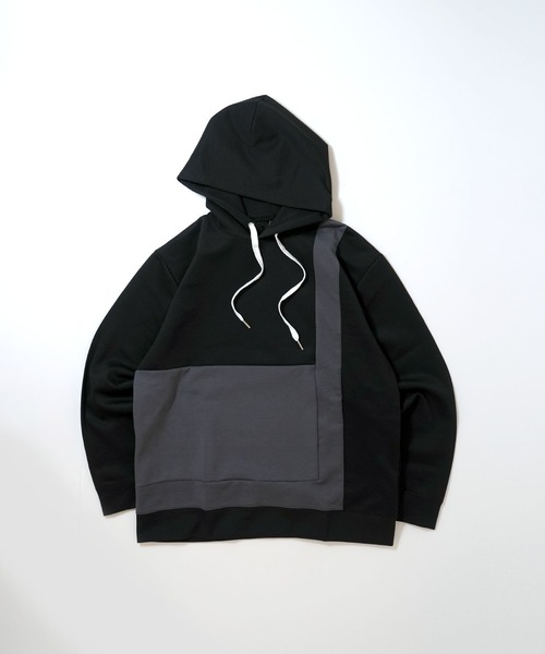 おしゃれスタ(オシャレスタ)の「cardboard knit switching hoodie/ダンボールニット 切り替え プルオーバー パーカー オーバーサイズ メンズ レディース(パーカー・メンズ・ブラック/サックスブルー/チャコールグレー/ホワイト・L/XL/M)」の6枚目の写真