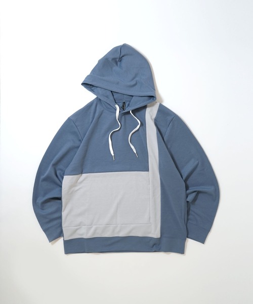 おしゃれスタ(オシャレスタ)の「cardboard knit switching hoodie/ダンボールニット 切り替え プルオーバー パーカー オーバーサイズ メンズ レディース(パーカー・メンズ・ブラック/サックスブルー/チャコールグレー/ホワイト・L/XL/M)」の8枚目の写真