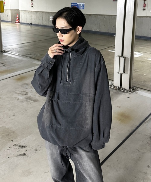 sedacle(セダクル)の「オーバーダイデニムアノラック(パーカー・メンズ・インディゴブルー/ライトブルー/ブラック・SMALL/MEDIUM/LARGE)」の5枚目の写真