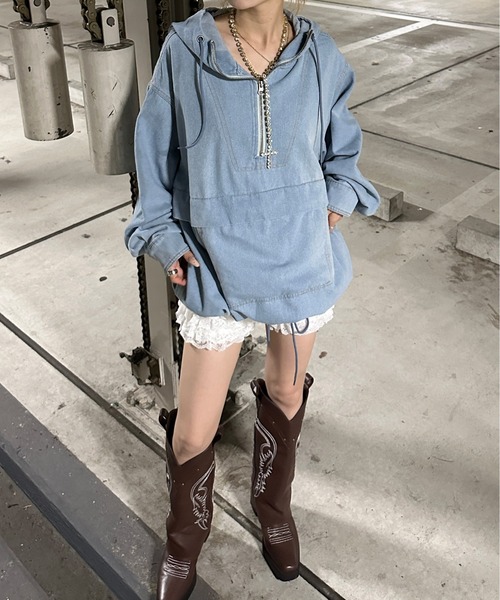 sedacle(セダクル)の「オーバーダイデニムアノラック(パーカー・メンズ・インディゴブルー/ライトブルー/ブラック・SMALL/MEDIUM/LARGE)」の10枚目の写真