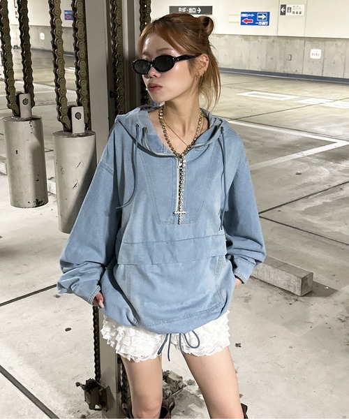 sedacle(セダクル)の「オーバーダイデニムアノラック(パーカー・メンズ・インディゴブルー/ライトブルー/ブラック・SMALL/MEDIUM/LARGE)」の11枚目の写真