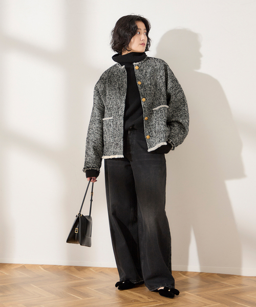 journal standard L'essage(ジャーナルスタンダードレサージュ)の「《SP》GIOLICA TWEEDドルマンジャケット(ノーカラージャケット・レディース・ブラック系その他/ネイビー・FREE)」の10枚目の写真