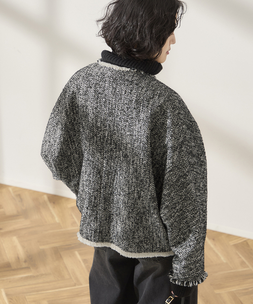 journal standard L'essage(ジャーナルスタンダードレサージュ)の「《SP》GIOLICA TWEEDドルマンジャケット(ノーカラージャケット・レディース・ブラック系その他/ネイビー・FREE)」の7枚目の写真