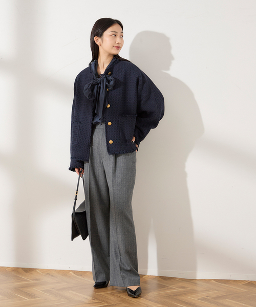 journal standard L'essage(ジャーナルスタンダードレサージュ)の「《SP》GIOLICA TWEEDドルマンジャケット(ノーカラージャケット・レディース・ブラック系その他/ネイビー・FREE)」の6枚目の写真