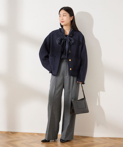 journal standard L'essage(ジャーナルスタンダードレサージュ)の「《SP》GIOLICA TWEEDドルマンジャケット(ノーカラージャケット・レディース・ブラック系その他/ネイビー・FREE)」の3枚目の写真