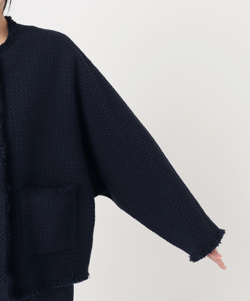 journal standard L'essage(ジャーナルスタンダードレサージュ)の「《SP》GIOLICA TWEEDドルマンジャケット(ノーカラージャケット・レディース・ブラック系その他/ネイビー・FREE)」の22枚目の写真