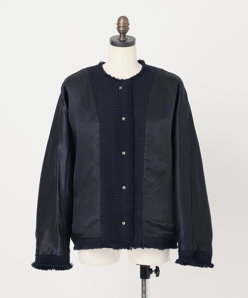 journal standard L'essage(ジャーナルスタンダードレサージュ)の「《SP》GIOLICA TWEEDドルマンジャケット(ノーカラージャケット・レディース・ブラック系その他/ネイビー・FREE)」の13枚目の写真