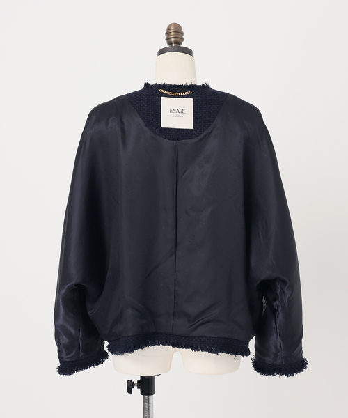 journal standard L'essage(ジャーナルスタンダードレサージュ)の「《SP》GIOLICA TWEEDドルマンジャケット(ノーカラージャケット・レディース・ブラック系その他/ネイビー・FREE)」の12枚目の写真