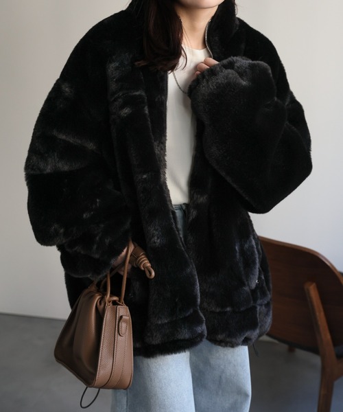 aclent スタンドカラーボリュームファーブルゾン セール】ボリューム