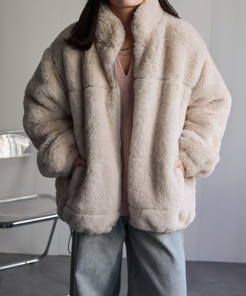 ssz yeti ブルゾン　ファーコート セール】ボリュームファースタンドカラーブルゾン / ファーコート
