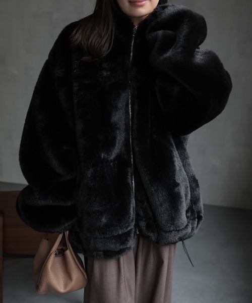 セール】ボリュームファースタンドカラーブルゾン / ファーコート