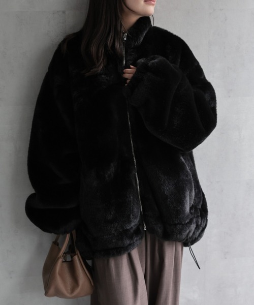 セール】ボリュームファースタンドカラーブルゾン / ファーコート