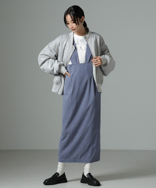 NANO universe（ナノユニバース）の「マイクロコールナロージャンパースカート(セットアップ可)（ジャンパースカート・レディース・グレー/アイボリー/ブラック・FREE）」の21枚目の写真