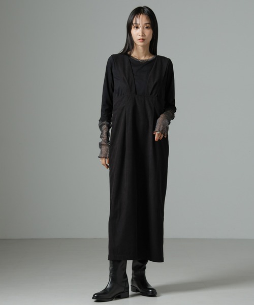 NANO universe（ナノユニバース）の「マイクロコールナロージャンパースカート(セットアップ可)（ジャンパースカート・レディース・グレー/アイボリー/ブラック・FREE）」の5枚目の写真