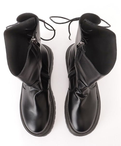 セール】レザー調 バック レースアップ ミドル ブーツ（ブーツ