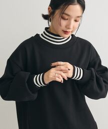 配色リブニットドッキング裏起毛プルオーバー