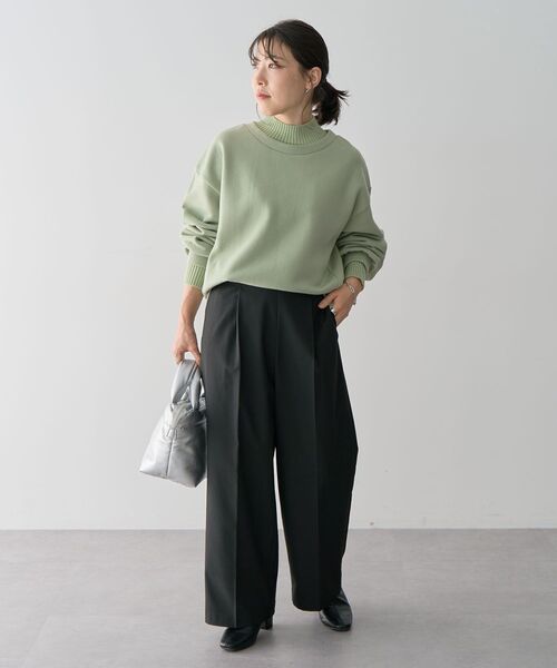 Green　Parks（グリーンパークス）の「配色リブニットドッキング裏起毛プルオーバー（スウェット・レディース・ライトグレー/ライトブルー/ブラック/ベージュ/ホワイト系その他/ライトグリーン・FREE）」の9枚目の写真