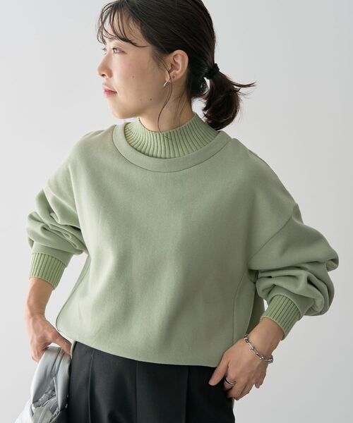 Green　Parks（グリーンパークス）の「配色リブニットドッキング裏起毛プルオーバー（スウェット・レディース・ライトグレー/ライトブルー/ブラック/ベージュ/ホワイト系その他/ライトグリーン・FREE）」の10枚目の写真