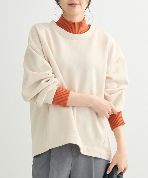 Green　Parks（グリーンパークス）の「配色リブニットドッキング裏起毛プルオーバー（スウェット・レディース・ライトグレー/ライトブルー/ブラック/ベージュ/ホワイト系その他/ライトグリーン・FREE）」の5枚目の写真