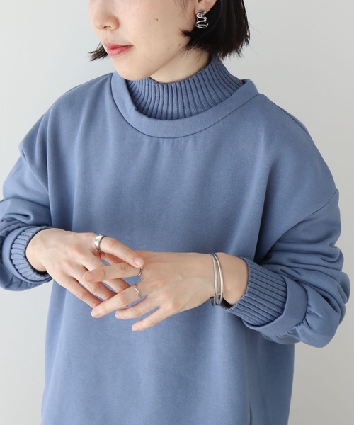 Green　Parks（グリーンパークス）の「配色リブニットドッキング裏起毛プルオーバー（スウェット・レディース・ライトグレー/ライトブルー/ブラック/ベージュ/ホワイト系その他/ライトグリーン・FREE）」の2枚目の写真