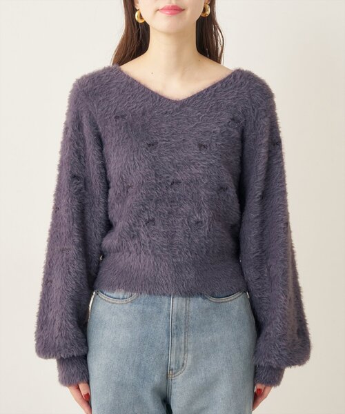 natural couture(ナチュラルクチュール)の「リボン刺繍フェザーニット(ニット/セーター・レディース・モカ/オフホワイト/ブルー/チャコールグレー・FREE)」の21枚目の写真