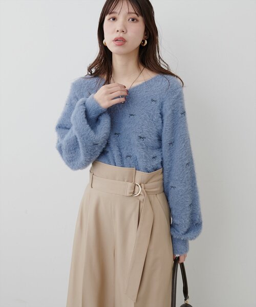 セール】リボン刺繍フェザーニット（ニット/セーター）｜natural