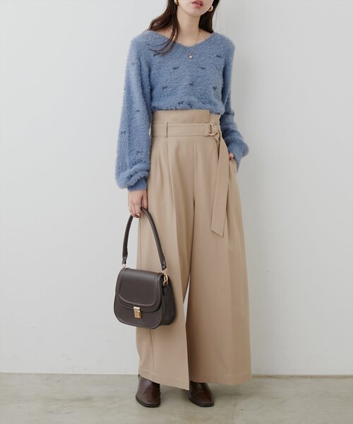 natural couture(ナチュラルクチュール)の「リボン刺繍フェザーニット(ニット/セーター・レディース・モカ/オフホワイト/ブルー/チャコールグレー・FREE)」の15枚目の写真