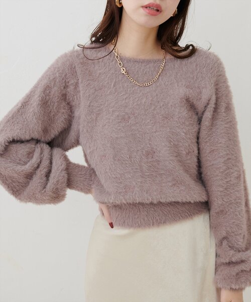 natural couture(ナチュラルクチュール)の「リボン刺繍フェザーニット(ニット/セーター・レディース・モカ/オフホワイト/ブルー/チャコールグレー・FREE)」の13枚目の写真