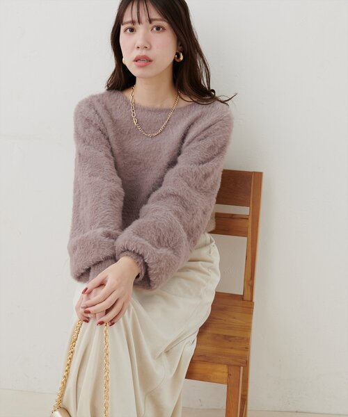 natural couture(ナチュラルクチュール)の「リボン刺繍フェザーニット(ニット/セーター・レディース・モカ/オフホワイト/ブルー/チャコールグレー・FREE)」の11枚目の写真