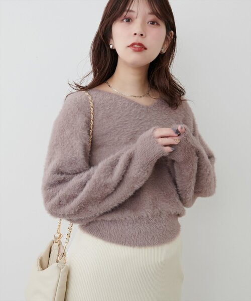natural couture(ナチュラルクチュール)の「リボン刺繍フェザーニット(ニット/セーター・レディース・モカ/オフホワイト/ブルー/チャコールグレー・FREE)」の7枚目の写真