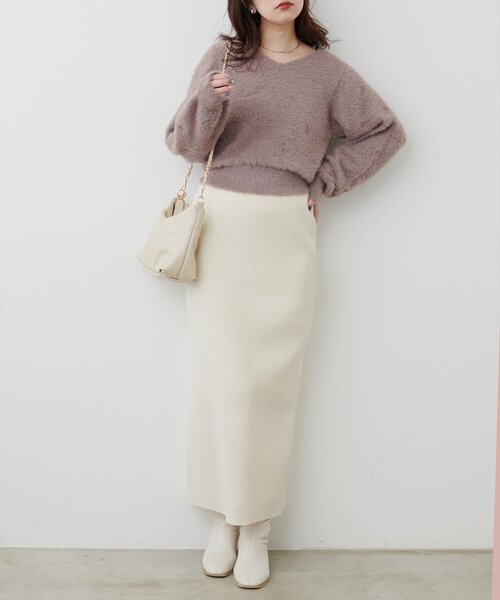 natural couture(ナチュラルクチュール)の「リボン刺繍フェザーニット(ニット/セーター・レディース・モカ/オフホワイト/ブルー/チャコールグレー・FREE)」の6枚目の写真
