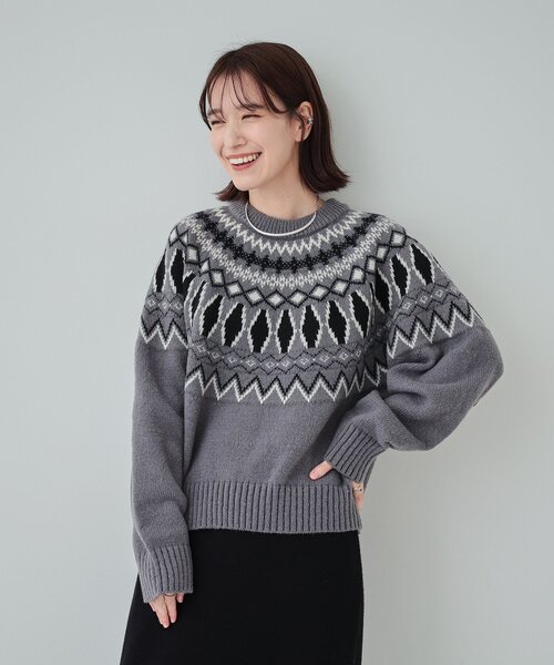 セール】【S-LL】ゆるっと大人レトロなノスタルジック求心柄ニット