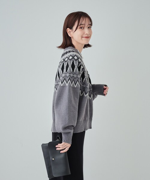 セール】【S-LL】ゆるっと大人レトロなノスタルジック求心柄ニット