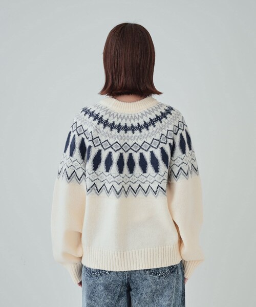 セール】【S-LL】ゆるっと大人レトロなノスタルジック求心柄ニット