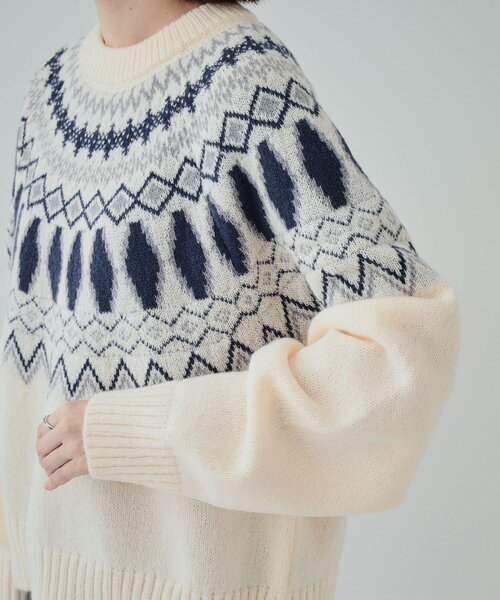 Cutie Blonde（キューティーブロンド）の「【S-LL】ゆるっと大人レトロなノスタルジック求心柄ニット（ニット/セーター・レディース・ホワイト系6/グレー系3/ブラウン系その他5・01/02/03/04）」の20枚目の写真