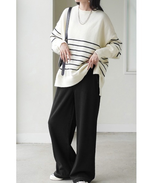 HUG.U（ハグユー）の「「 光 吸収 発熱 」デニム風ワイドパンツ（スウェットパンツ・レディース・ブラック/ブラック系/ネイビー系/ワンウォッシュ/ブルー系・LL/S/L/M）」の11枚目の写真