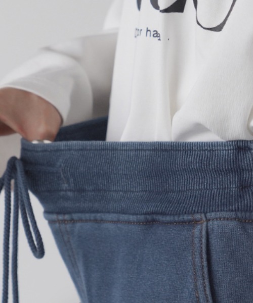 HUG.U（ハグユー）の「「 光 吸収 発熱 」デニム風ワイドパンツ（スウェットパンツ・レディース・ブラック/ブラック系/ネイビー系/ワンウォッシュ/ブルー系・LL/S/L/M）」の19枚目の写真