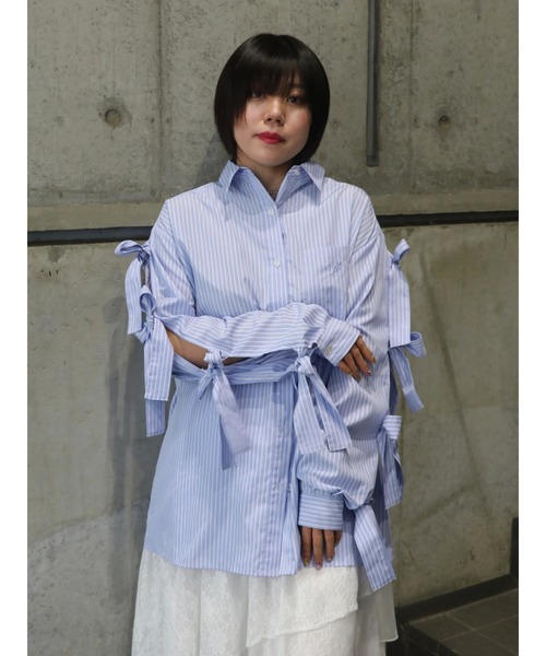 jouetieリボンスリーブBIGストライプシャツ リボンスリーブBIGストライプシャツ（シャツ/ブラウス）｜jouetie