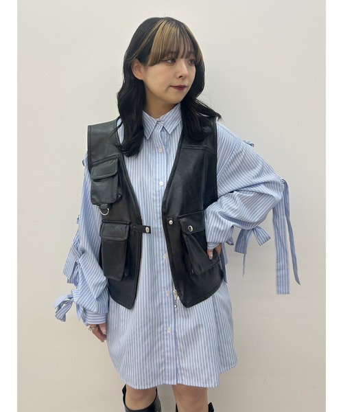 jouetie（ジュエティ）の「リボンスリーブBIGストライプシャツ