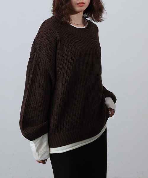 COLONY 2139（コロニートゥーワンスリーナイン）の「レイヤード風ニットプルオーバー（ニット/セーター・レディース・ブラック/グレイッシュベージュ/ブラウン・FREE）」の21枚目の写真