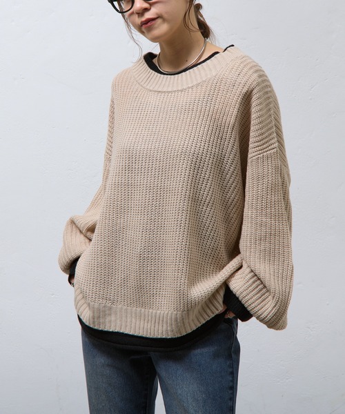 COLONY 2139（コロニートゥーワンスリーナイン）の「レイヤード風ニットプルオーバー（ニット/セーター・レディース・ブラック/グレイッシュベージュ/ブラウン・FREE）」の11枚目の写真