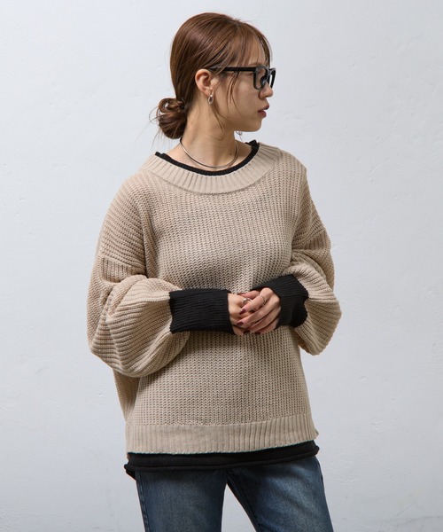 COLONY 2139（コロニートゥーワンスリーナイン）の「レイヤード風ニットプルオーバー（ニット/セーター・レディース・ブラック/グレイッシュベージュ/ブラウン・FREE）」の13枚目の写真