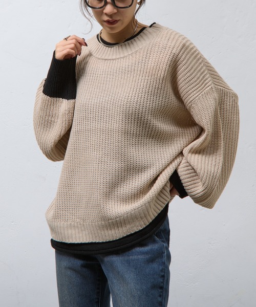 COLONY 2139（コロニートゥーワンスリーナイン）の「レイヤード風ニットプルオーバー（ニット/セーター・レディース・ブラック/グレイッシュベージュ/ブラウン・FREE）」の14枚目の写真