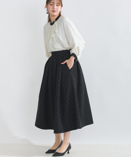 PICCIN PERLA（ピッチンペルラ）の「フロッキードットタックスカート（スカート・レディース・ブラック/オフホワイト/グレー・S/M/L）」の7枚目の写真