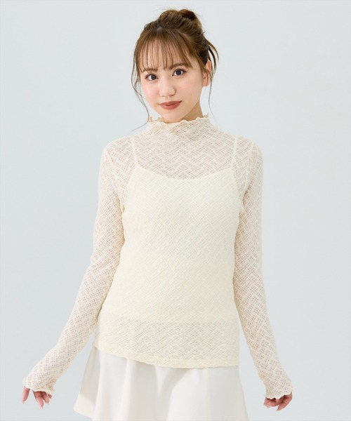 REDYAZEL(レディアゼル)の「チェックレースハイネックトップス(Tシャツ/カットソー・レディース・オフホワイト/ブラック・FREE)」の10枚目の写真