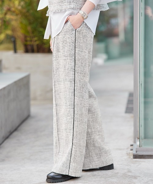 LOVELESS（ラブレス）の「ツイードストレートパンツ（スラックス・レディース・オフホワイト/ダークネイビー・36/34/38）」の3枚目の写真