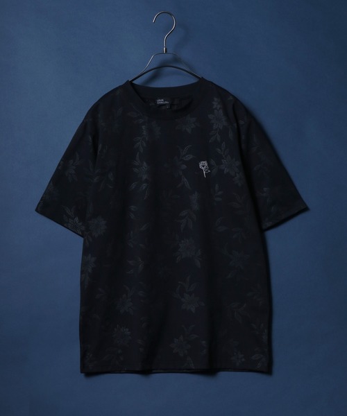 レオナール 夏 クルーネック 半袖Tシャツ 花柄 爽やかブルー LL レオナール 夏 クルーネック 半袖Tシャツ 幾何学模様 花柄
