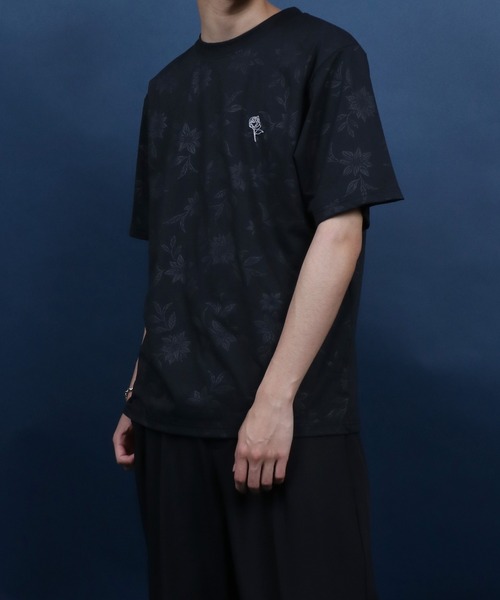 セール】Dry Fabric Flower Embroidery&Print Crewneck T-Shirt